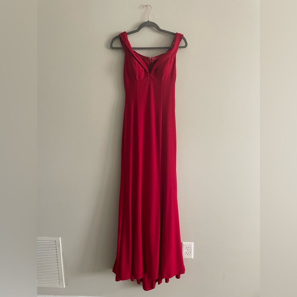 Red formal dress.